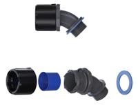 fpau34-m32-45b Flexicon 45° Elbow, Conduit Fitting, 34mm Nominal Size, M32, Nylon 66, Black, Grey IP66, IP67, IP68, IP69 rating