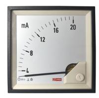 186-2502 RS PRO Analogue Panel Ammeter 20 (Input)mA DC, 92mm x 92mm, 1 % Moving Coil
