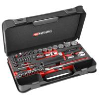 rsgrppb Facom 60-Piece Metric 1/2 in, 1/4 in Bit Socket Set with Ratchet, 6 point