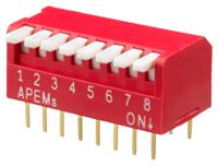 dpl08v APEM 8 Way Through Hole Piano Dip Switch SPST, Piano Actuator