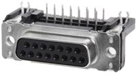09662527611 HARTING 15 Way Right Angle Through Hole D-sub Connector Socket, 2.74mm Pitch, with Boardlocks, M3 Threaded Inserts