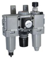 p31cb12memntlnw-r2 Parker G 1/4 FRL, Manual Drain, 5μ Filtration Size - With Pressure Gauge