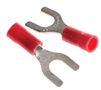 34156 TE Connectivity PLASTI-GRIP Insulated Crimp Spade Connector, 0.26mm² to 1.65mm², 22AWG to 16AWG, M5 Stud Size Vinyl, Red