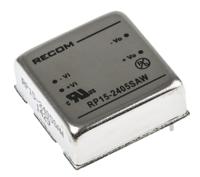 rp15-2405saw Recom RP15-AW DC-DC Converter, 5V dc/ 3A Output, 9 → 36 V dc Input, 15W, Through Hole, +85°C Max Temp -40°C Min