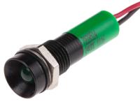 723-9514 RS PRO Green Panel Mount Indicator, 24V dc, 8mm Mounting Hole Size, Lead Wires Termination, IP67