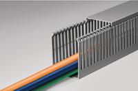 184-10138-htwd-pn-25x60-pvc-gy HellermannTyton HTWD-PN Grey Slotted Panel Trunking - Wide Slot, W25 mm x D60mm, L2m, PVC