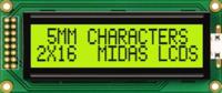 mc21605b6wk-sptly-v2 Midas MC21605B6WK-SPTLY-V2 Alphanumeric LCD Alphanumeric Display, 2 Rows by 16 Characters