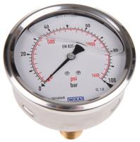 7656072 WIKA Analogue Pressure Gauge 100bar Back Entry 100mm Outside Diameter