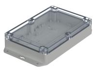 07721145-xm-211405-g-wl-7035 Bopla Euromas X Series Light Grey Polycarbonate Enclosure, IP66, IP68, IK07, Flanged, Clear Lid, 209.7 x 139.8 x 45.1mm