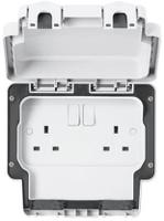k56482whi MK Electric White 2 Gang Plug Socket, 2 Poles, 13A, Type G - British, Outdoor Use
