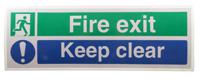 776-0960 Vinyl Fire Safety Sign, Fire exit Keep clear With English Text Self-Adhesive