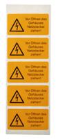 essw17052 Idento Yellow PVC Safety Labels, Vor Öffnen des Gehäuses Netzstecker ziehen!-Text