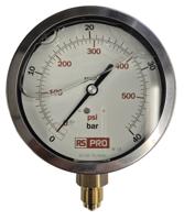 152-292 RS PRO BSP 3/8 Analogue Pressure Gauge 40bar Bottom Entry 100mm Outside Diameter