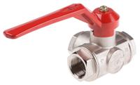 486-265 RS PRO Brass Reduced Bore, 3 Way, Ball Valve, Threaded, BSPP 1in, 40bar Operating Pressure