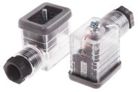 811-8196 RS PRO 2P+E DIN 43650 B, Female Solenoid Valve Connector with Indicator Light, 12 V dc Voltage