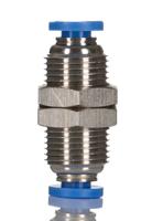 916-0820 RS PRO Bulkhead Tube-to-Tube Adaptor, Push In 4 mm to Push In 4 mm, Tube-to-Tube Connection Style