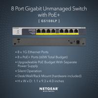 gs108lp-100eus Netgear GS108LP, Unmanaged 8 Port Ethernet Switch With PoE