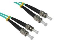 284-6976 RS PRO ST to ST Duplex Multi Mode OM3 Fibre Optic Cable, 3mm, Light Blue, 2m