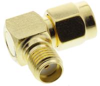 j01154a0021 Telegartner Right Angle 50Ω RF Adapter SMA Plug to SMA Socket 12.4GHz