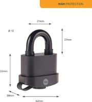 y220b611231 Yale Padlock Weatherproof Padlock, 12mm Shackle, 62mm Body