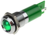 848-4598 RS PRO Green Panel Mount Indicator, 220V ac, 14mm Mounting Hole Size, Faston, Solder Lug Termination, IP67