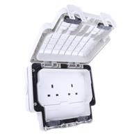 k56481whi MK Electric White 2 Gang Plug Socket, 2 Poles, 13A, Type G - British, Outdoor Use