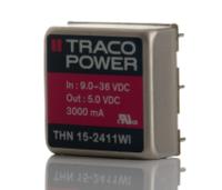 thn-15-2411wi TRACOPOWER THN 15WI DC-DC Converter, 5V dc/ 3A Output, 9 → 36 V dc Input, 15W, Through Hole, +85°C Max Temp