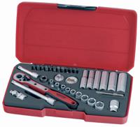 t1436 Teng Tools 36-Piece Metric 1/4 in Deep Socket/Standard Socket/Bit Set with Ratchet, 6 point; Hex Bit; Phillips Bit;