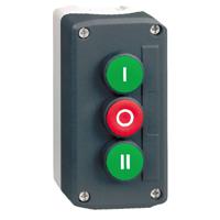 xald339 Schneider Electric Spring Return Push Button Control Station - 1 NC+2NC, Polycarbonate, 3 Cutouts, Green, Red, I/O/II,