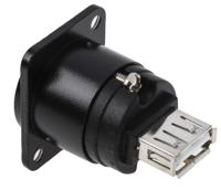 124-6393 RS PRO Straight, Panel Mount, Socket to Socket- Dual Port Type B to A 2.0 USB Connector