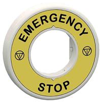 zby9w3b330 Schneider Electric Illuminated Marked Legend Ring for Use with Emergency Stop Mushroom Head Push-Button, Emergency Stop