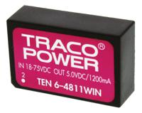 ten-6-4811win TRACOPOWER TEN 6WIN DC-DC Converter, 5V dc/ 1.2A Output, 18 → 75 V dc Input, 6W, Through Hole, +85°C Max Temp