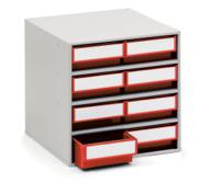 0840-5 Treston 8 Drawer Storage Unit, Plastic, 395mm x 400mm x 400mm, Red