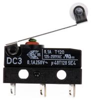 dc3c-a1rc ZF Roller Lever Micro Switch, Solder Terminal, 100 mA @ 30 V dc, SPDT, IP6K7