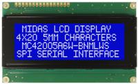 mc42005a6w-bnmlws-v2 Midas MC42005A6W-BNMLWS-V2 Alphanumeric LCD Alphanumeric Display, 4 Rows by 20 Characters