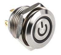 175-9585 RS PRO Illuminated Push Button Switch, Momentary, Panel Mount, 16mm Cutout, SPST, Green LED, 36V dc, IP67