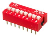 ndsr-08-v APEM 8 Way Through Hole DIP Switch 8PST, Recessed Actuator