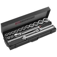 kl411 Facom 17-Piece Metric 3/4 in Standard Socket Set with Ratchet, 6 point