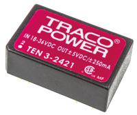 ten-3-2421 TRACOPOWER TEN 3 DC-DC Converter, ±5V dc/ ±250mA Output, 18 → 36 V dc Input, 3W, Through Hole, +85°C Max Temp