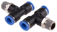 916-0814 RS PRO Tee Threaded Adaptor, Push In 8 mm to Push In 8 mm, Threaded-to-Tube Connection Style