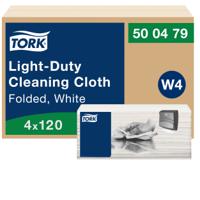 500479 Tork White Cotton Cloths for General Purpose, Dry Use, Roll of 4 x 120 Wipes, 41.5cm, Repeat Use