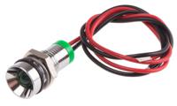 723-9312 RS PRO Green Panel Mount Indicator, 2V dc, 8mm Mounting Hole Size, Lead Wires Termination, IP67