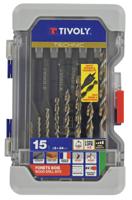 10802470002 Tivoly 15-Piece Wood Drill Bit Set for Wood, 24mm Max, 2mm Min, HSS Bits