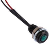 oxlclh63bbfl30gn Oxley Green Panel Mount Indicator, 3.6V, 6.4mm Mounting Hole Size, Lead Wires Termination, IP66