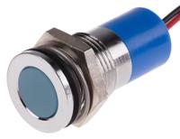 703-8932 RS PRO Blue Panel Mount Indicator, 12V dc, 14mm Mounting Hole Size, Lead Wires Termination, IP67