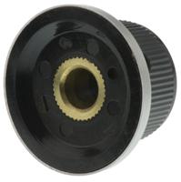 pkd70b1014 TE Connectivity 25.9mm Black Potentiometer Knob for 6.35mm Shaft Splined, PKD70B101/4