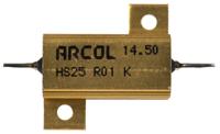 hs25-r01-k Arcol, 10mΩ 25W Wire Wound Chassis Mount Resistor HS25 R01 K ±10%